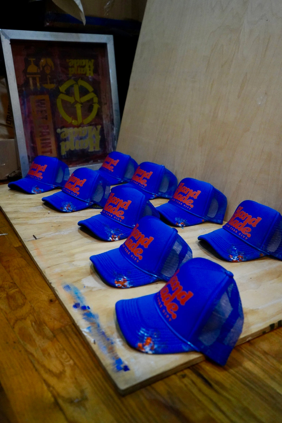 Championship HandMade Trucker Hat - Knicks Edittion Hand Printed & Painted | One button included (Navy)