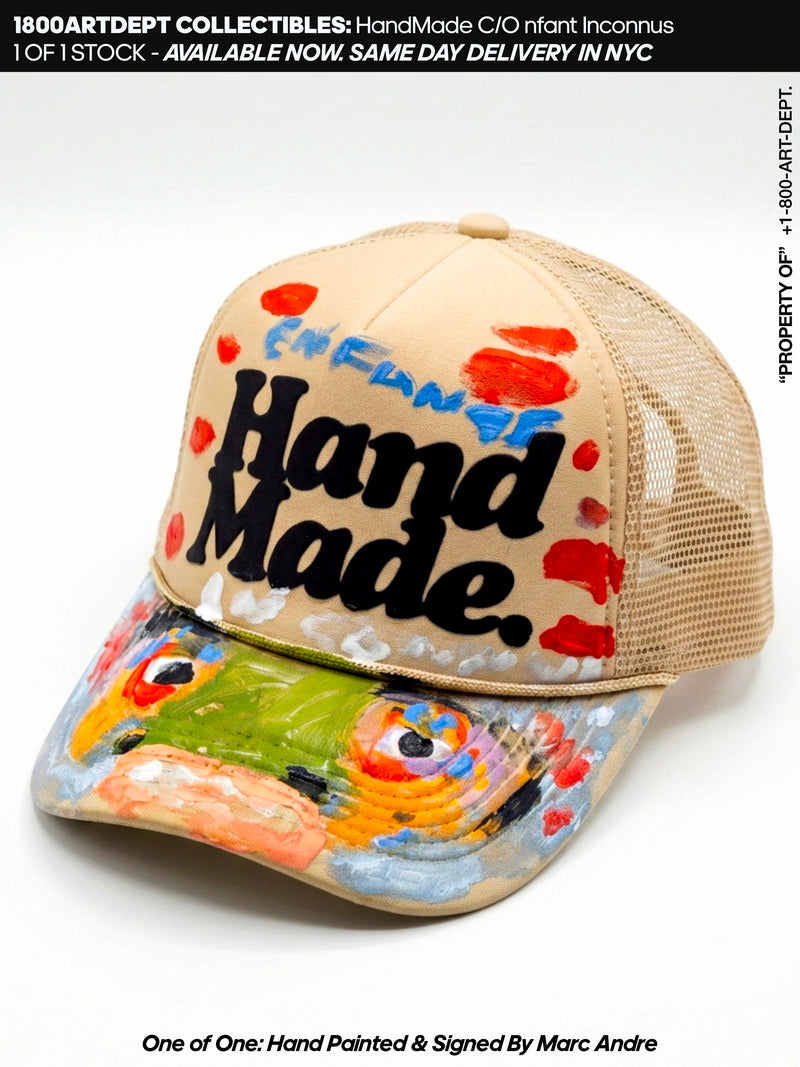 ENFANT INCONNUS X HandMade Trucker Hat - 1 of 1 Hand Printed & Painted by DapoDavinci & Marc Andre