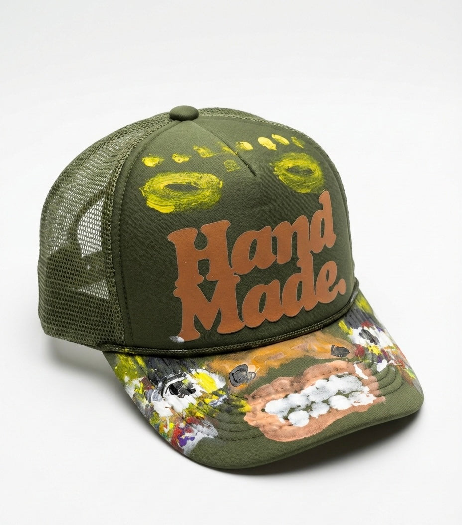 ENFANT INCONNUS X HandMade Trucker Hat - 1 of 1 Hand Printed & Painted by DapoDavinci & Marc Andre