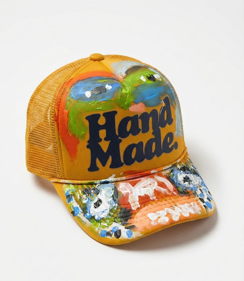 ENFANT INCONNUS X HandMade Trucker Hat - 1 of 1 Hand Printed & Painted by DapoDavinci & Marc Andre