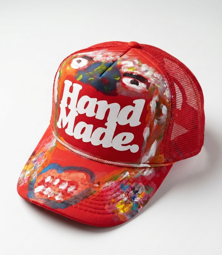 ENFANT INCONNUS X HandMade Trucker Hat - 1 of 1 Hand Printed & Painted by DapoDavinci & Marc Andre
