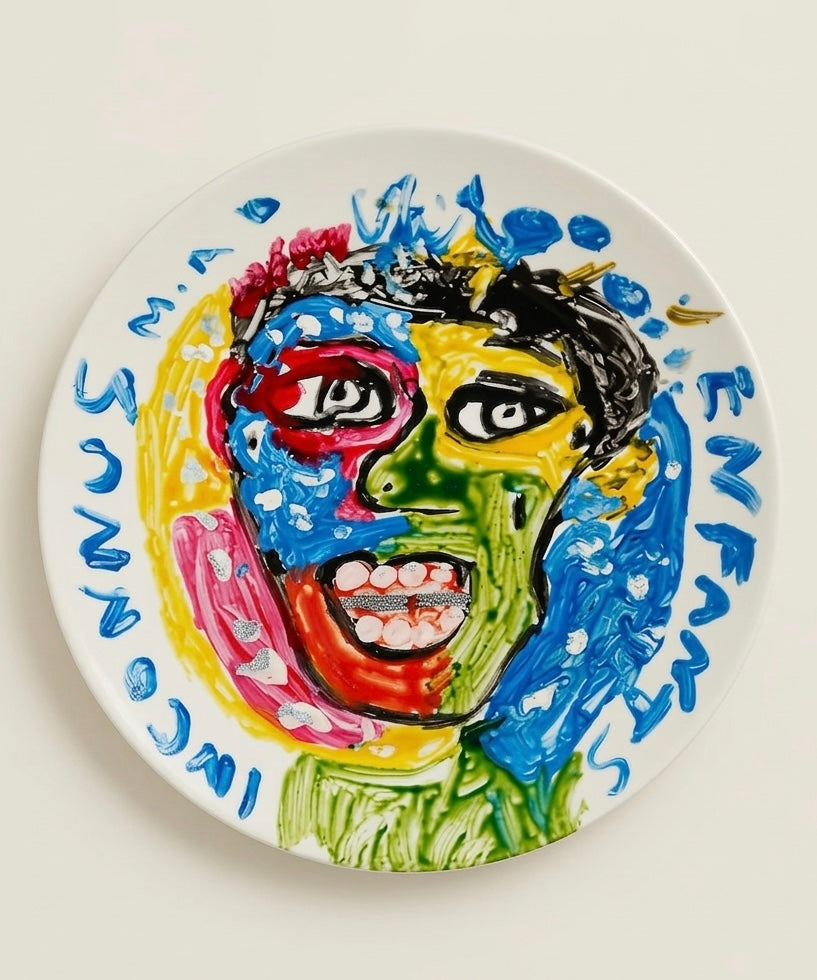 Enfant Iconnus hand-painted porcelain style plate by Marc Andre