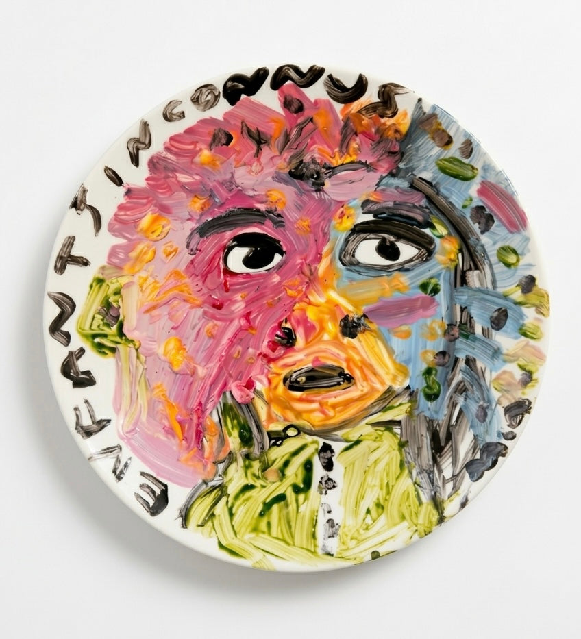 Enfant Iconnus Plates Catch All Dish Hand Painted By Marc Andre Porcelain Paint on Glass. 100 Washable Not Eatable For Display or Catch All Use