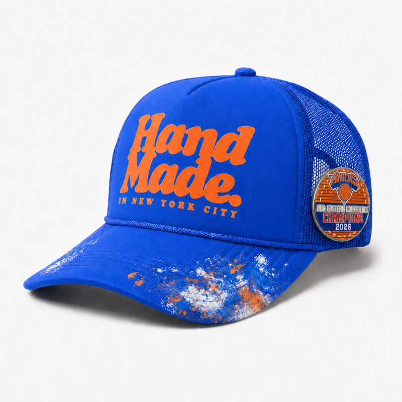 Championship HandMade Trucker Hat - Knicks Edittion Hand Printed & Painted | One button included (Navy)