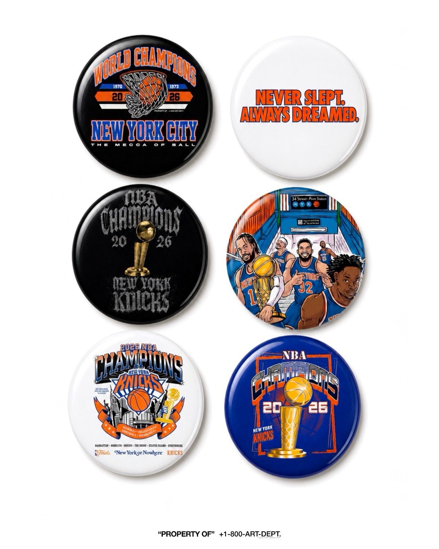 New York Knicks  Memoriabilia Button Packs 2.25" ( 6 ) - Championship & Nostalgia Edition