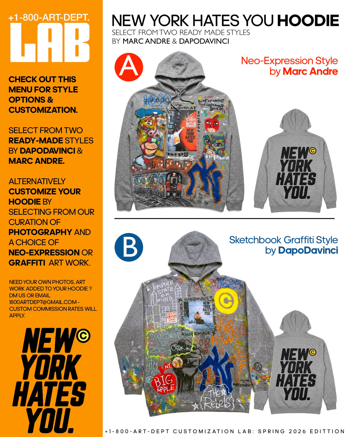 [ Limited Edition ] New York Hates You © Hoodie 001 - Screen Printed & Hand Painted - SS26 Customization Available