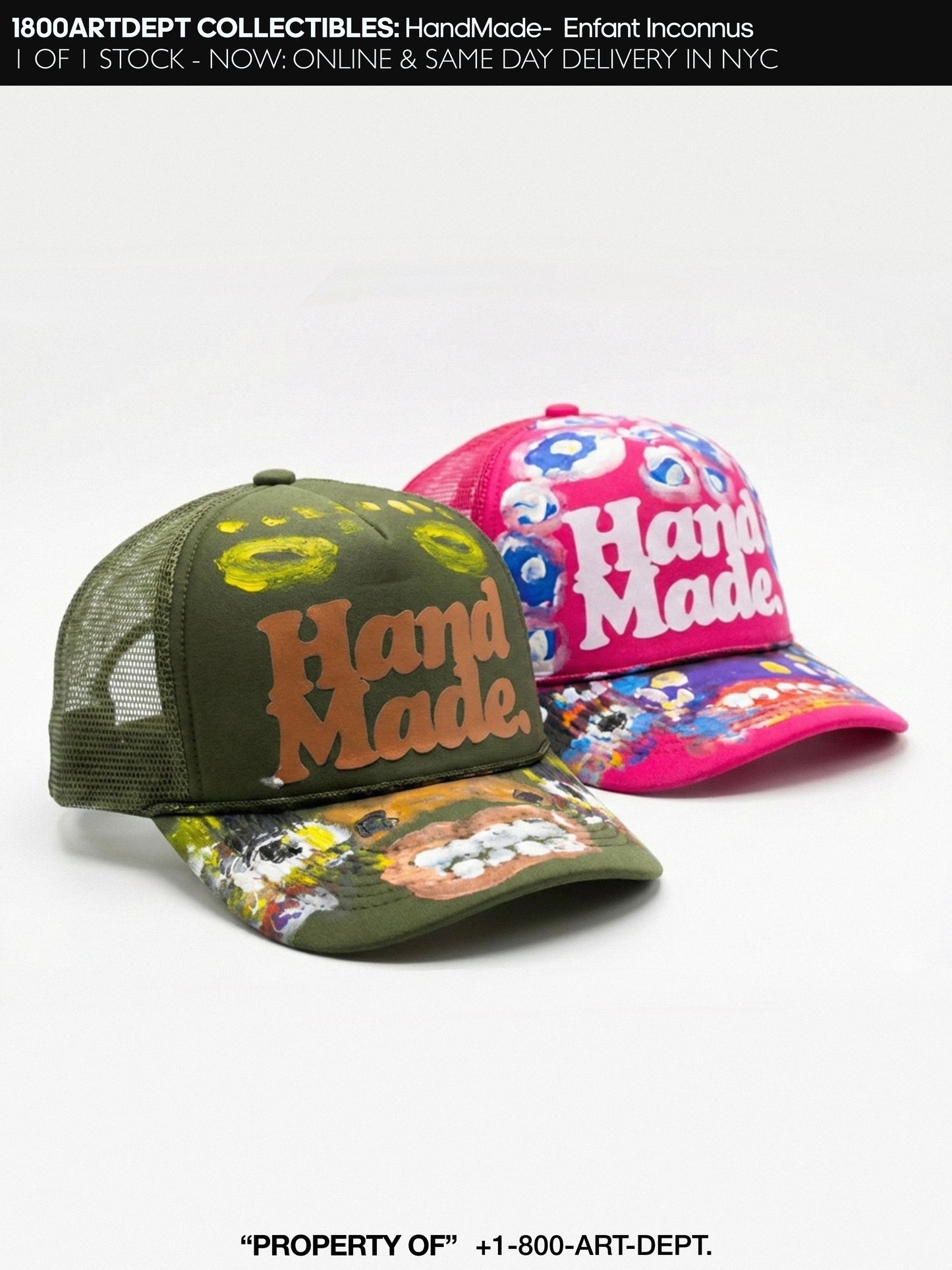 ENFANT INCONNUS X HandMade Trucker Hat - 1 of 1 Hand Printed & Painted by DapoDavinci & Marc Andre