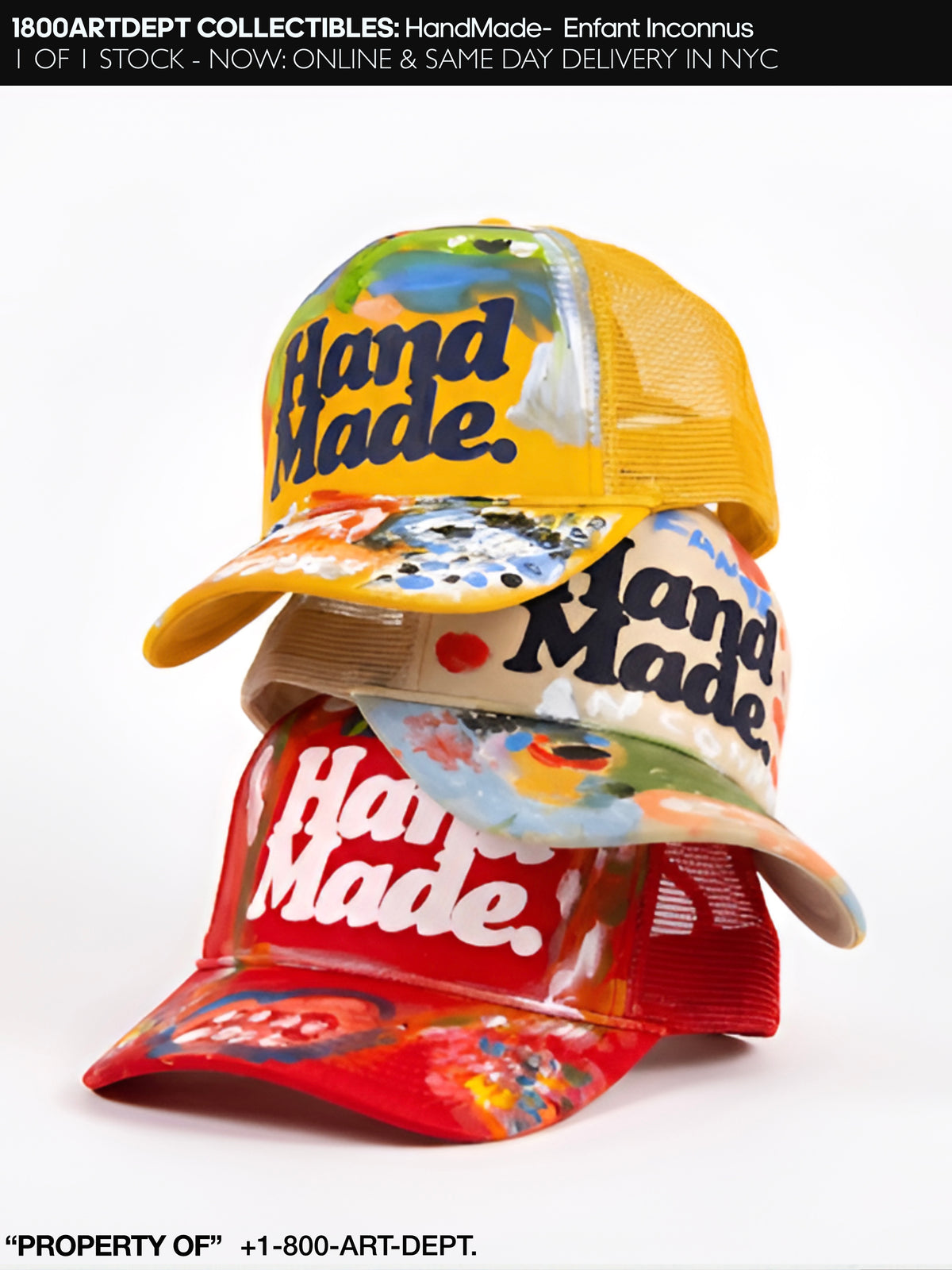 ENFANT INCONNUS X HandMade Trucker Hat - 1 of 1 Hand Printed & Painted by DapoDavinci & Marc Andre