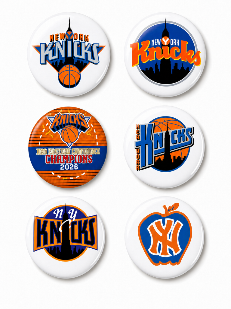New York Knicks championship memorabilia button pack, six 2.25 inch buttons